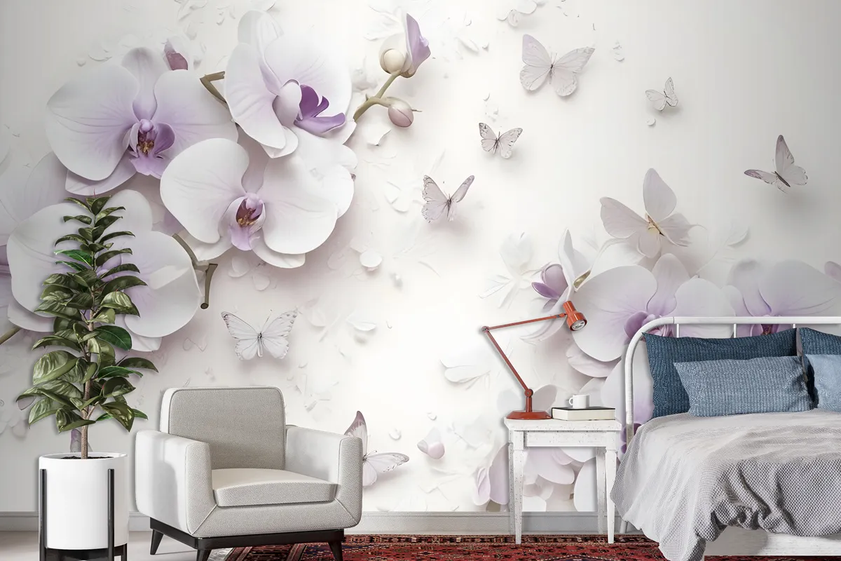 Purple Orchid Floral Wallpaper Mural