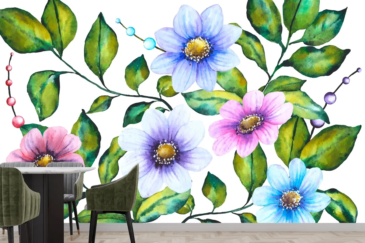 Realistic Handpainted Floral Wallpaper Mural