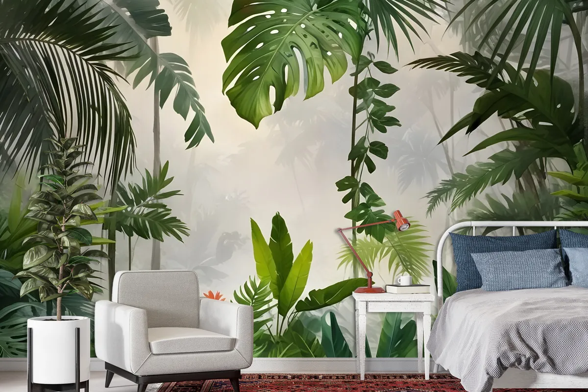 Realistic Tropical Jungle Plants Landscape Wallpaper Mural