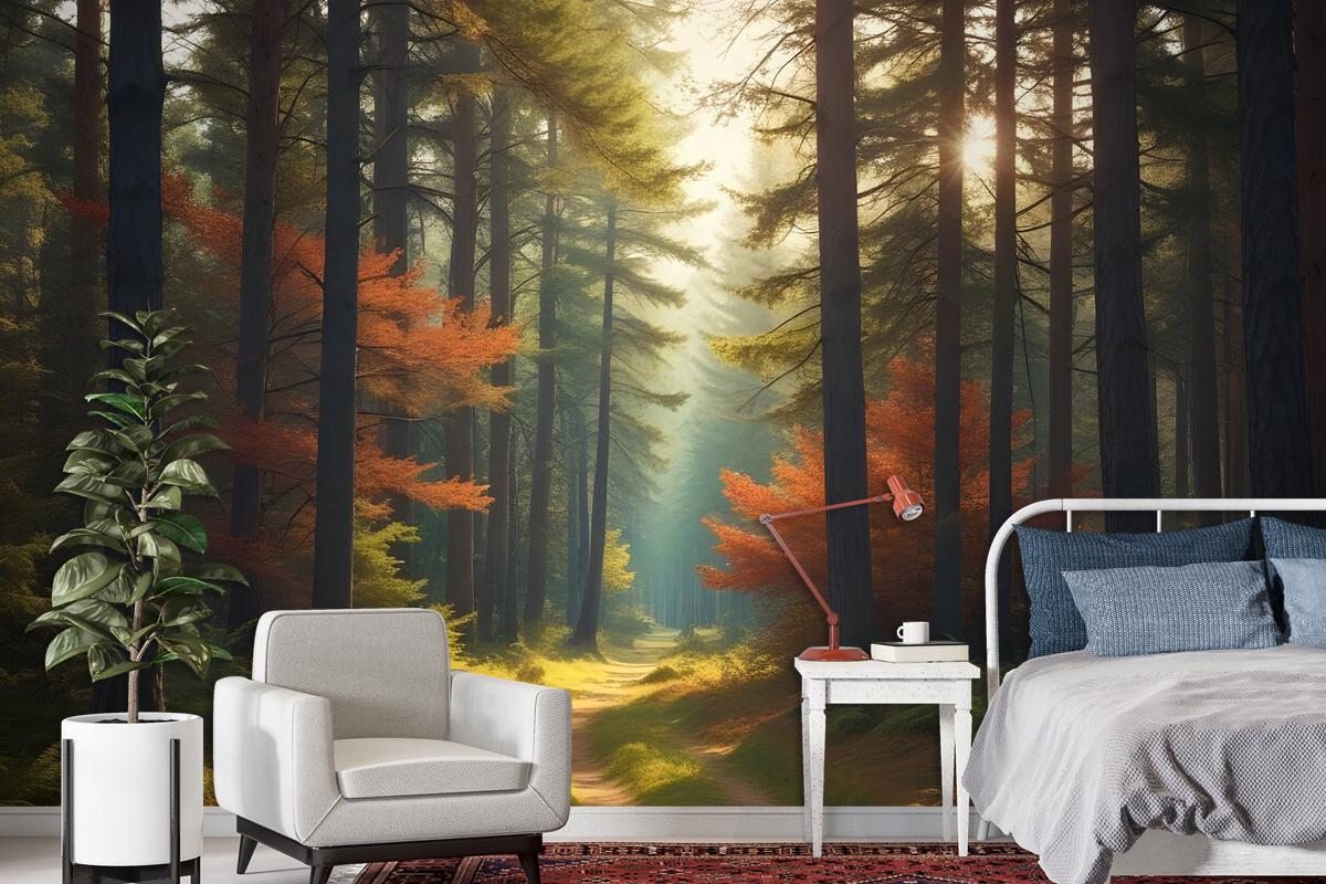 Red Forest Autumn Wallpaper Mural