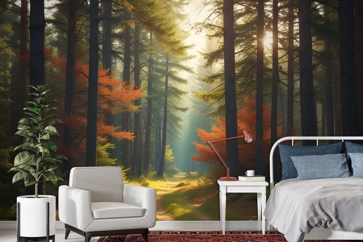 Red Forest Autumn Wallpaper Mural