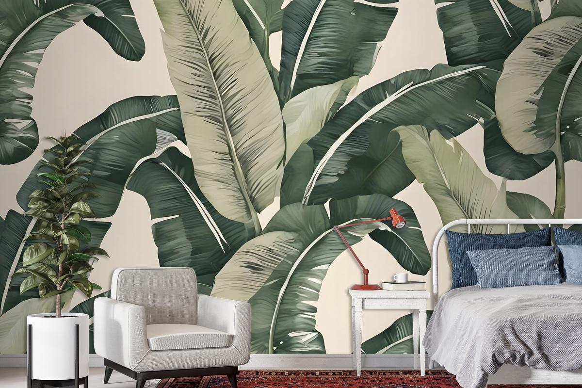 Retro Banana Leaves Pattern Wallpaper Mural