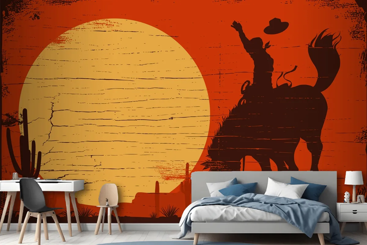 Rodeo Cowboy Riding Wild Horse Rodeo Cowboy Riding Wild Horse Wallpaper Mural