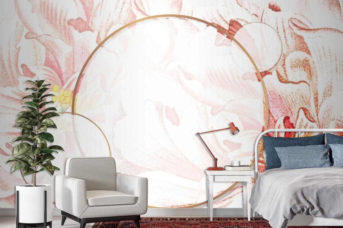 Round Floral Peony Frame Wallpaper Mural