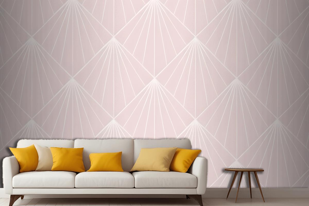 Seamless Geometric Pattern With White Radiating Lines On A Light Pink Wallpaper Mural