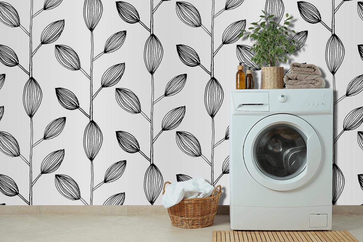 Seamless Monochrome Leaves Pattern Design Wallpaper Mural