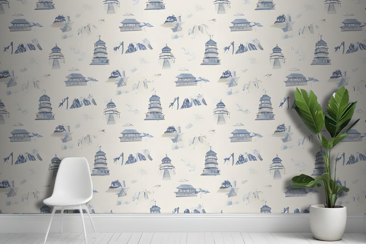 Seamless Pattern Featuring Various Icons In Shades Wallpaper Mural