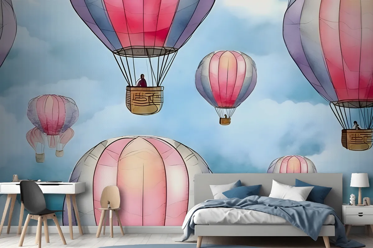 Seamless Pattern With Colorful Hot Air Balloons In The Sky Wallpaper Mural