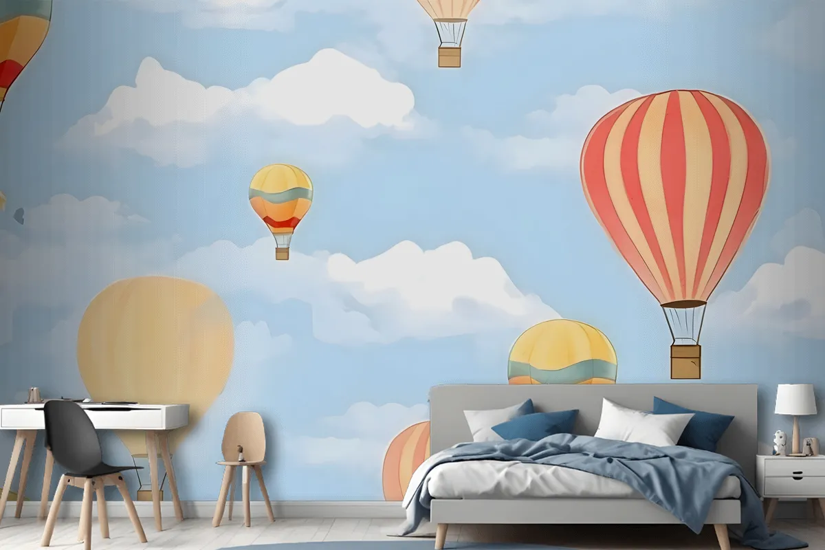 Seamless Pattern With Hot Air Balloons In The Sky Wallpaper Mural