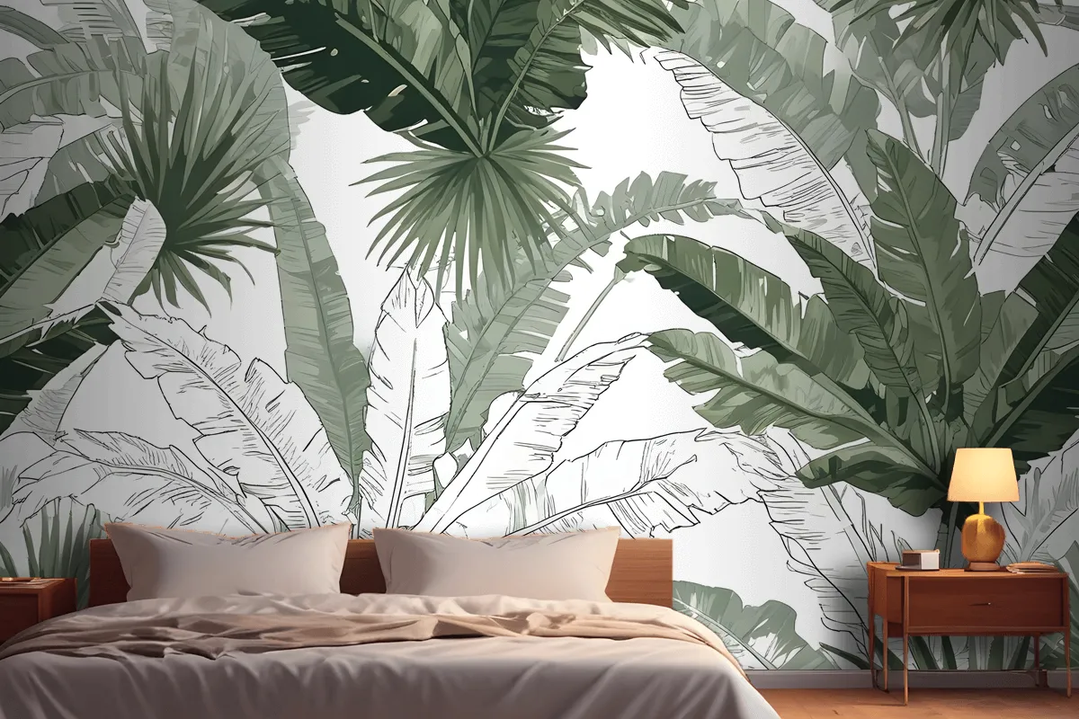 Seamless Pattern With Large Tropical Leaf Bedroom Wallpaper Mural