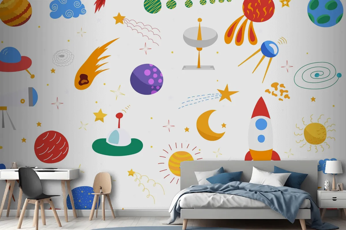 Seamless Space Background Flat Design Isolated Wallpaper Mural