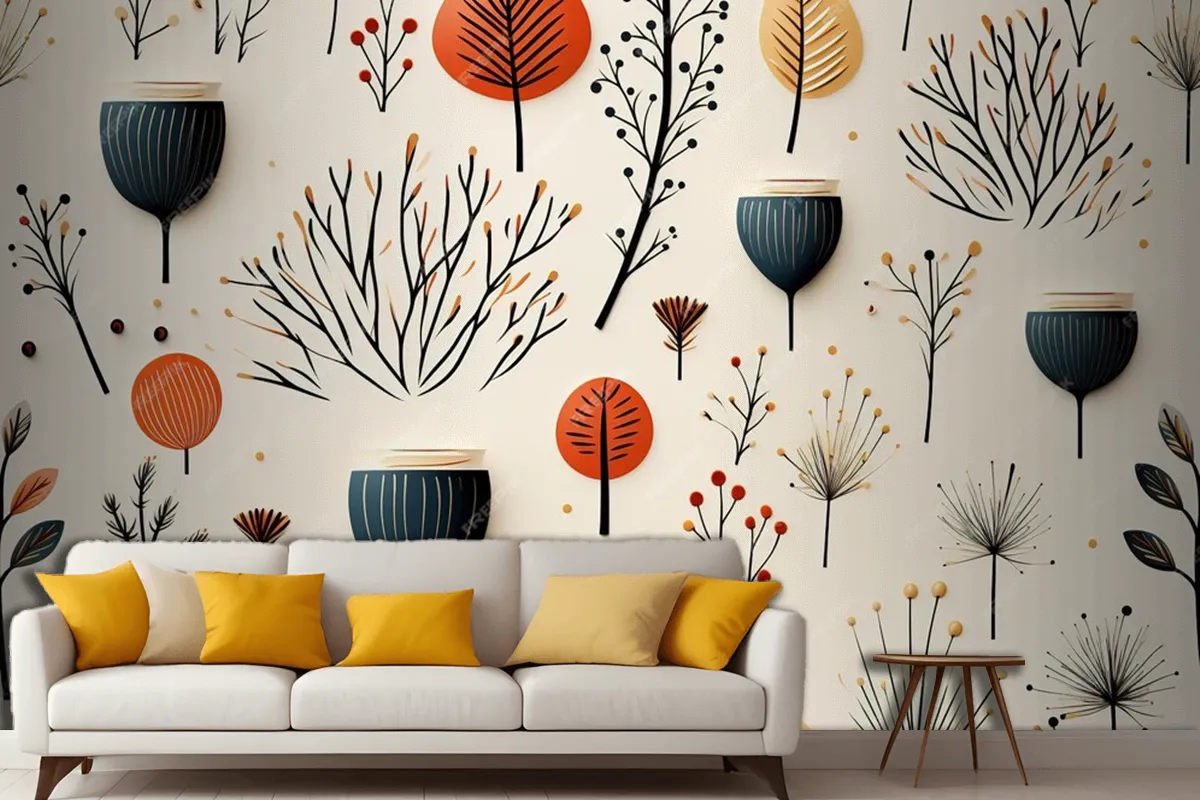 Seamless Watercolor Autumn Christmas Pattern Living Room Wallpaper Mural