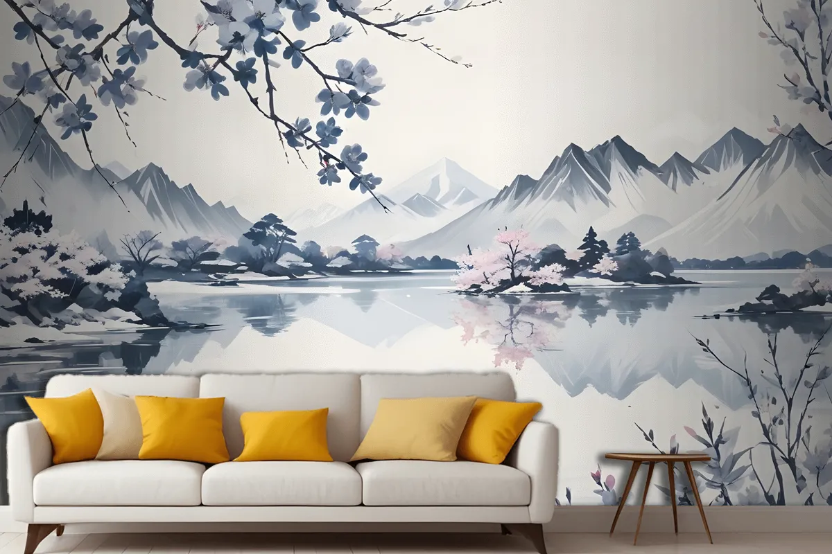 Serene Landscape With Snowcapped Mountains Reflected In A Calm Lake Wallpaper Mural