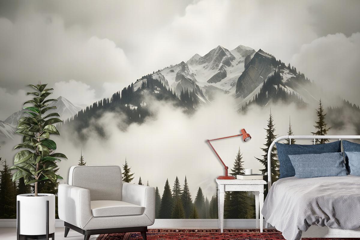 Snowy Mountain Landscape Wallpaper Mural