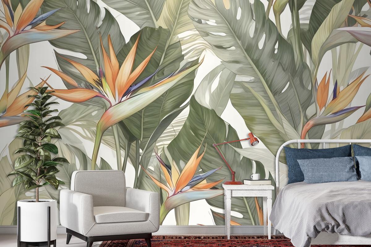 Soft Banana Leaf Pattern Wallpaper Mural