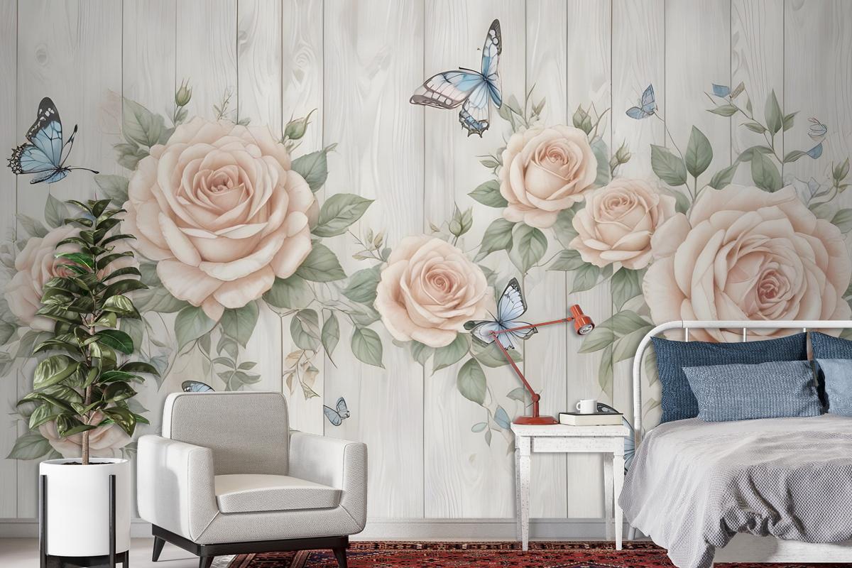 Soft Floral With Butterfly Wallpaper Mural