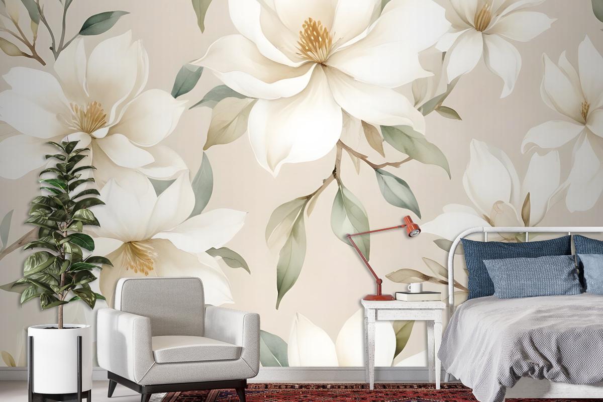 Soft Magnolia Floral Wallpaper Mural