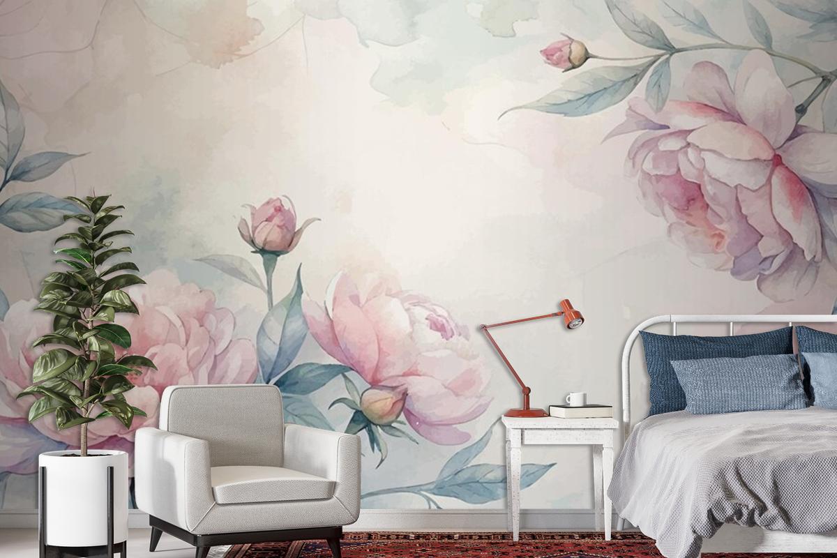 Soft Pastel Floral Watercolor Background Wallpaper Mural