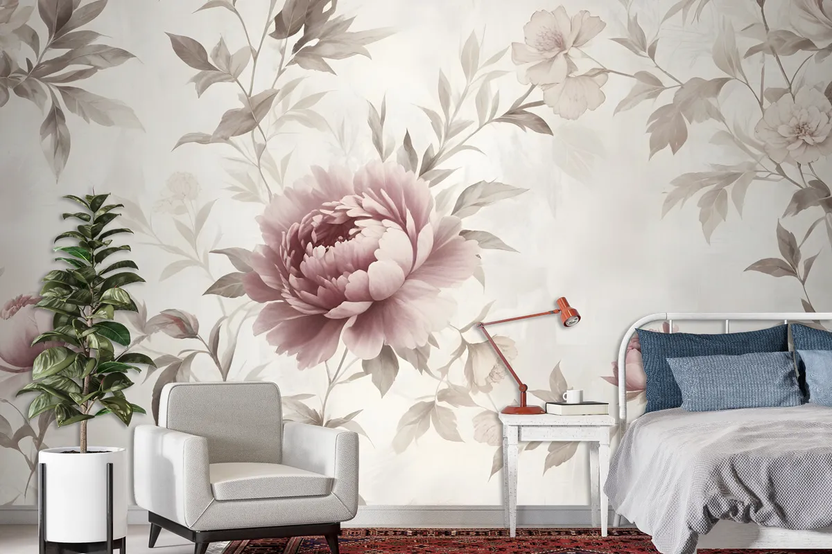 Soft Peony Floral Vintage Wallpaper Mural