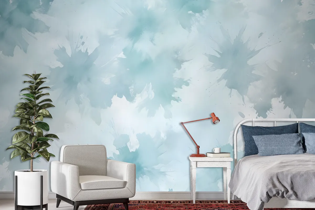 Soft Turquoise Brush Wallpaper Mural