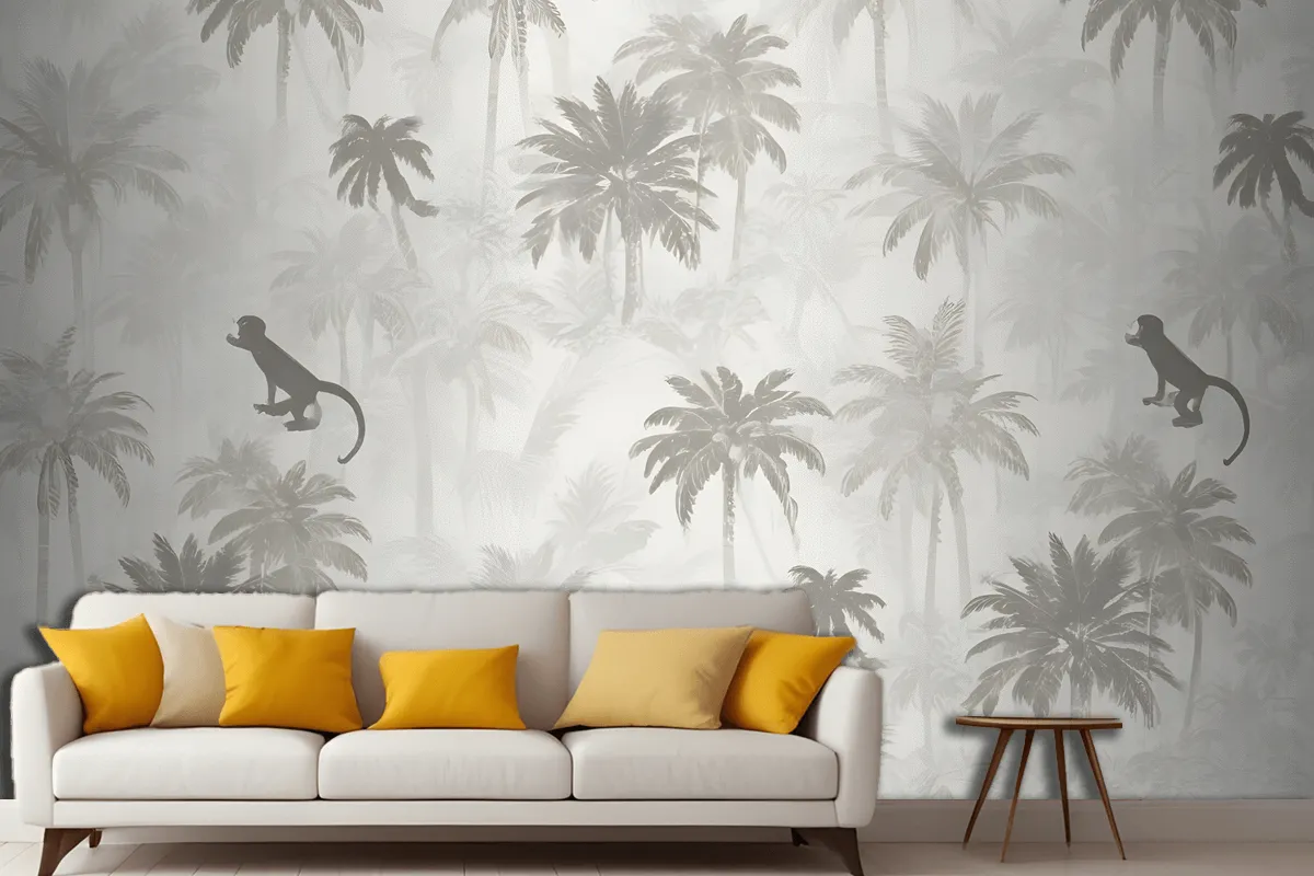 Sophisticated Minimal Jungle Animals Pattern Wallpaper Mural