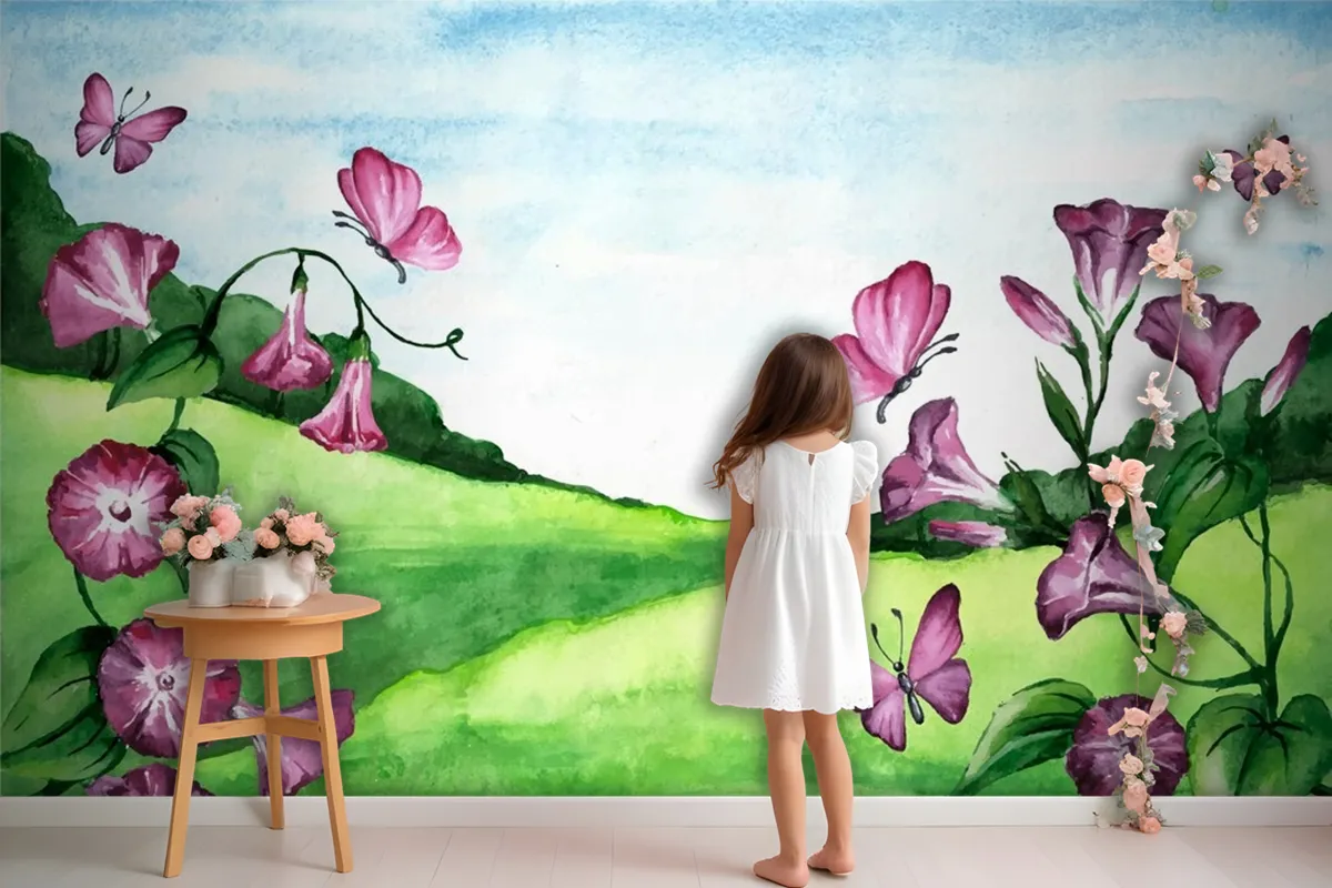 Spring Landscape Girl Wallpaper Mural