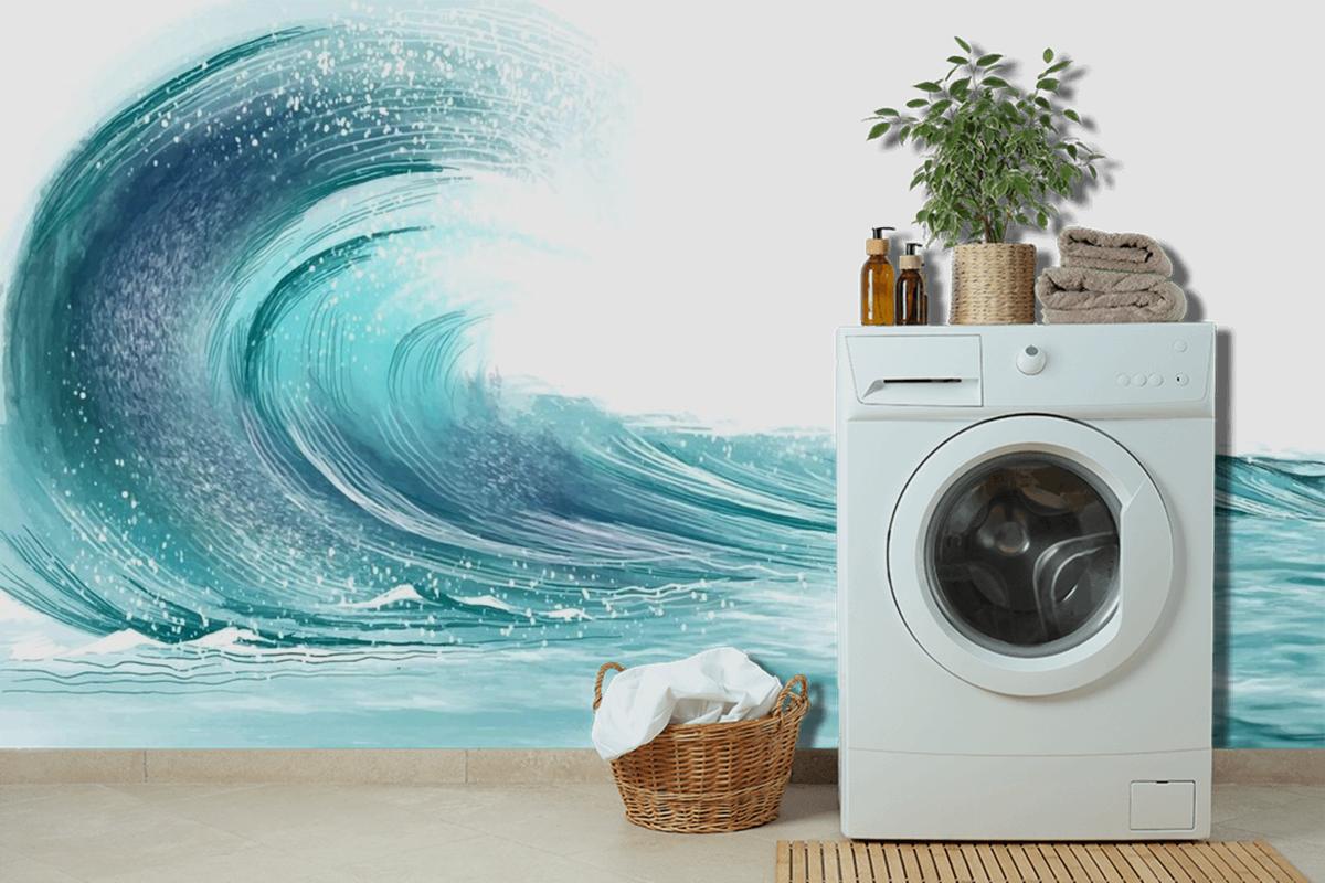 Stylish Ocean Sea Blue Wave Background Wallpaper Mural