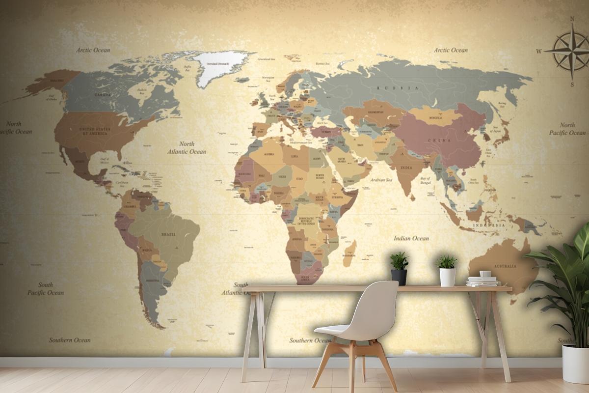 Textured Vintage World Map Wallpaper Mural