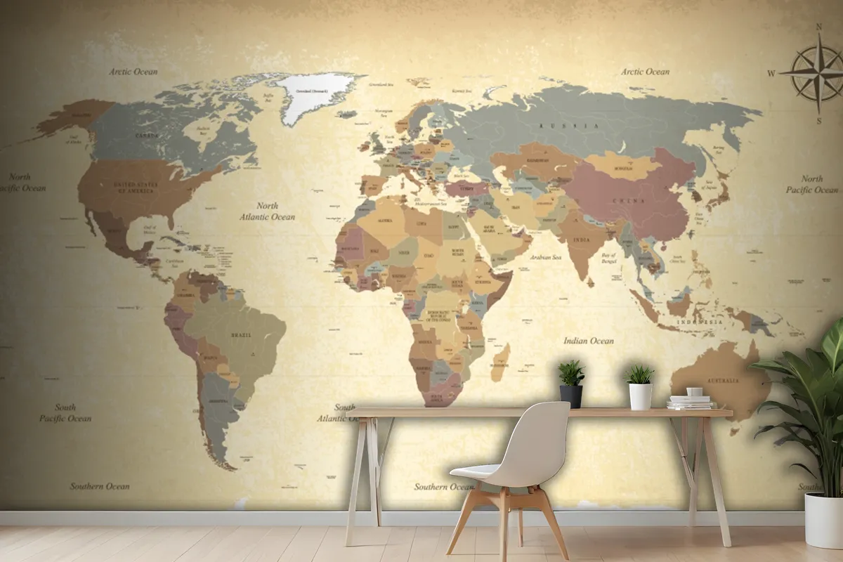 Textured Vintage World Map Wallpaper Mural