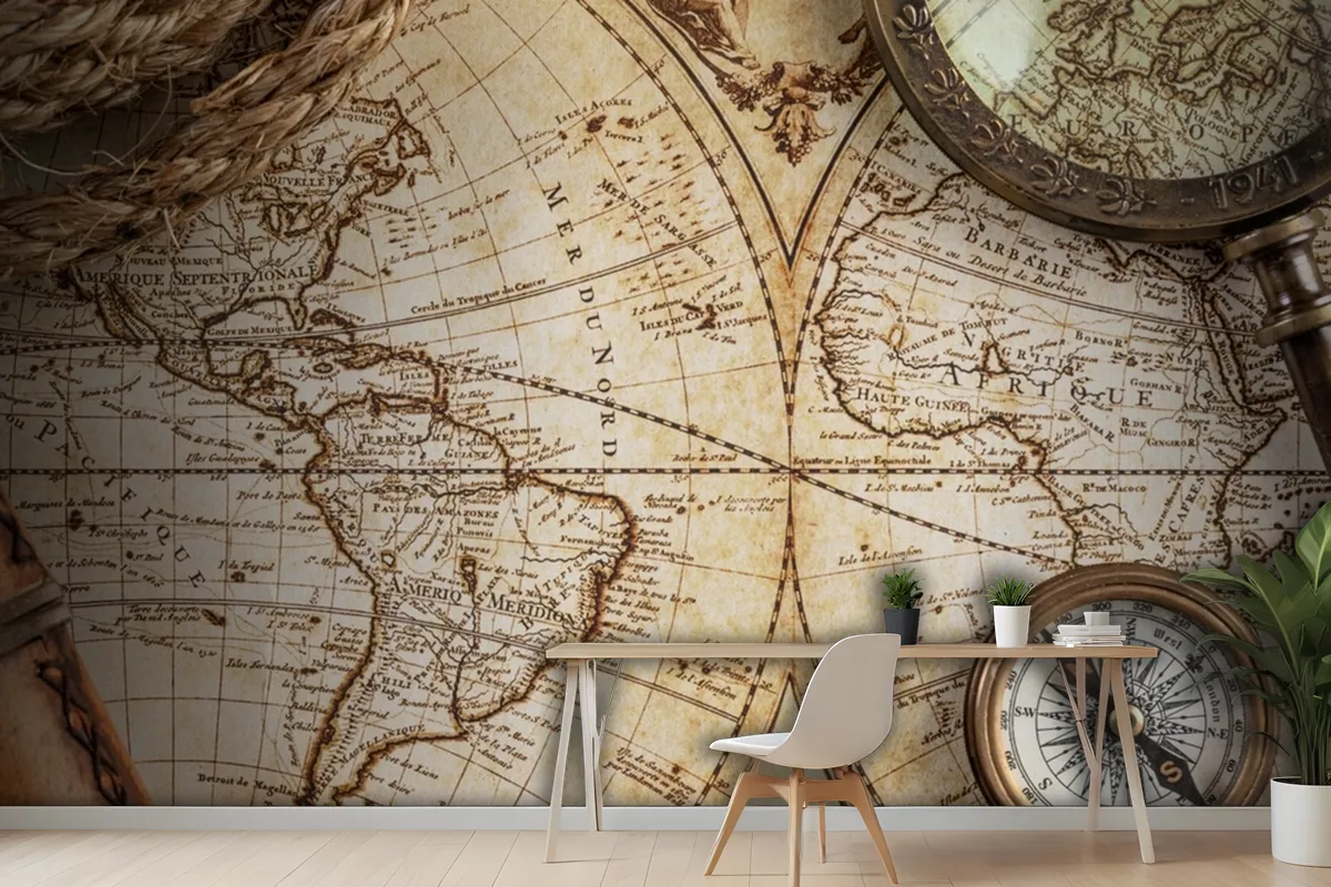 Top Down View Of An Old Fashioned Map Wallpaper Mural