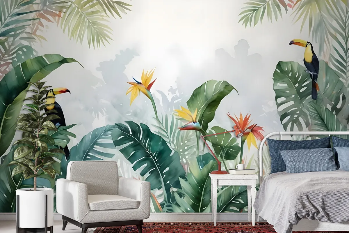 Toucans And Tropical Rainforest Wallpaper Mural