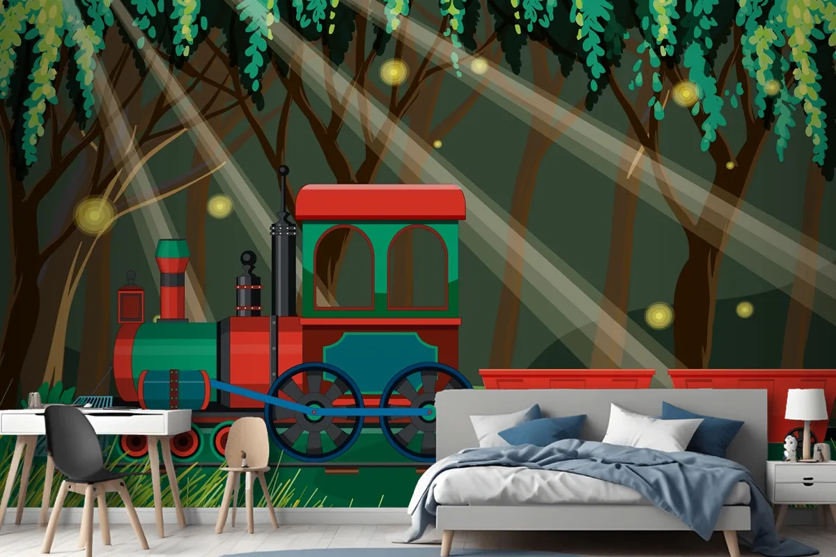 Train With Natural Scene Wallpaper Mural