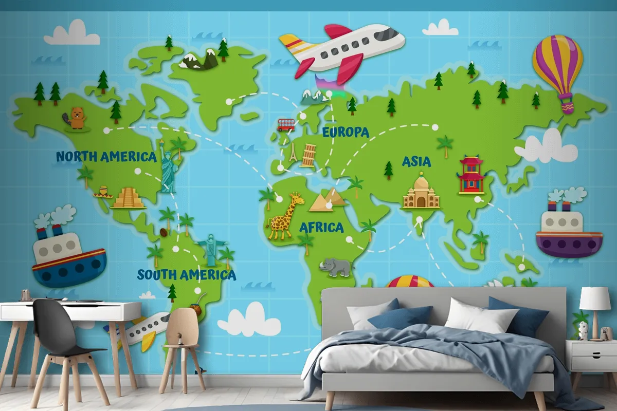 Travel The Globe World Map Kids Wallpaper Mural