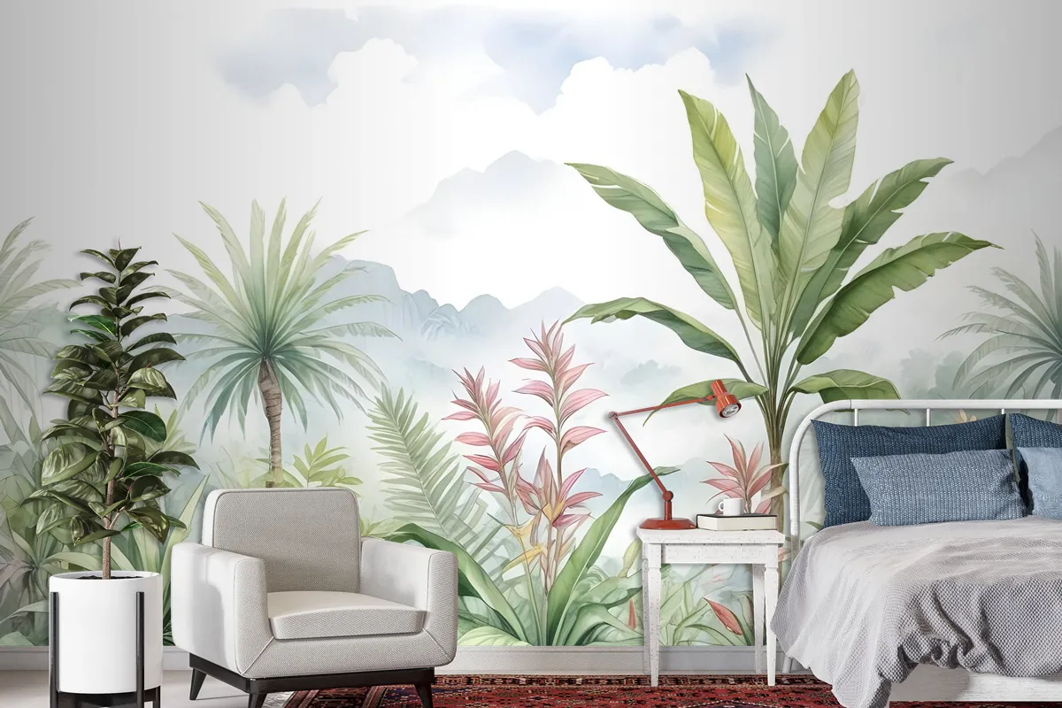 Tropical Forest Landscape And Banana Trees Wallpaper Mural