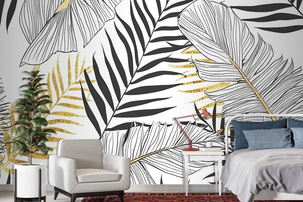 Tropical Golden Leaf Wallpaper Mural