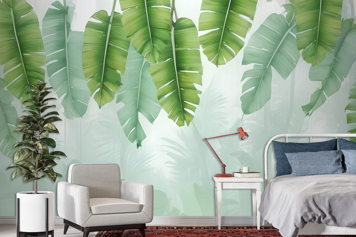 Tropical Leaves And Shading Leaf Wallpaper Mural