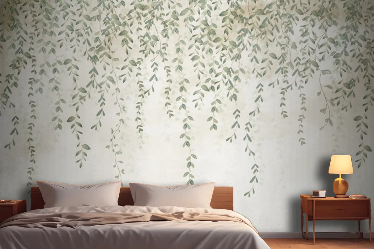 Tropical Leaves Design In Foggy Forest Wallpaper Mural