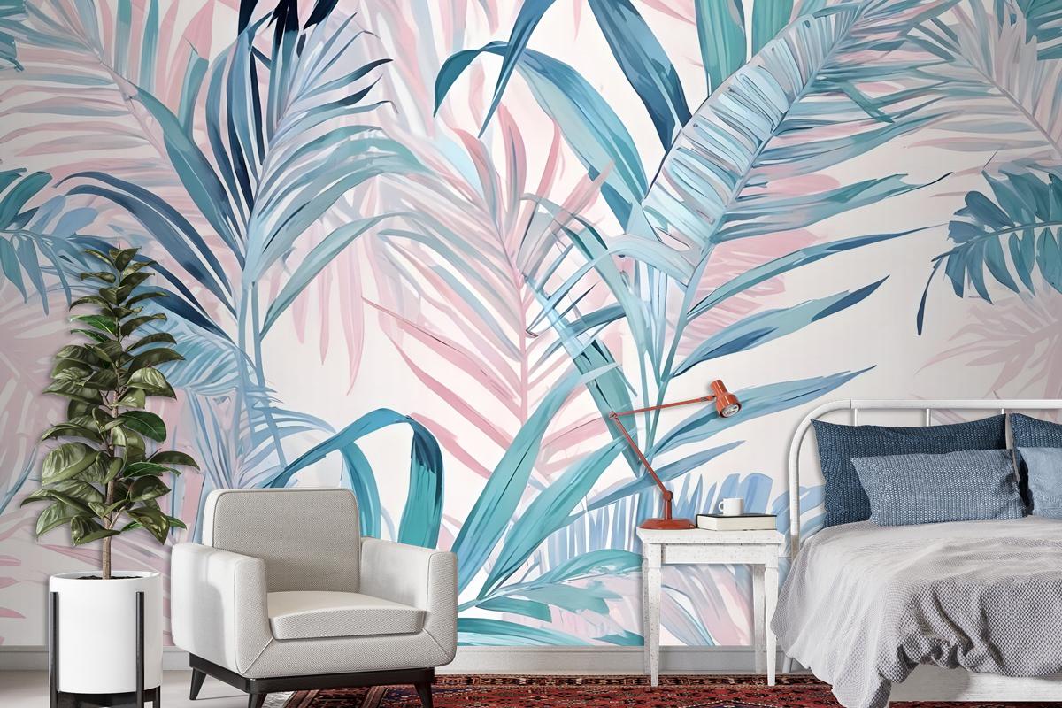 Tropical Pink Exotic Colorful Palm Leaf Wallpaper Mural