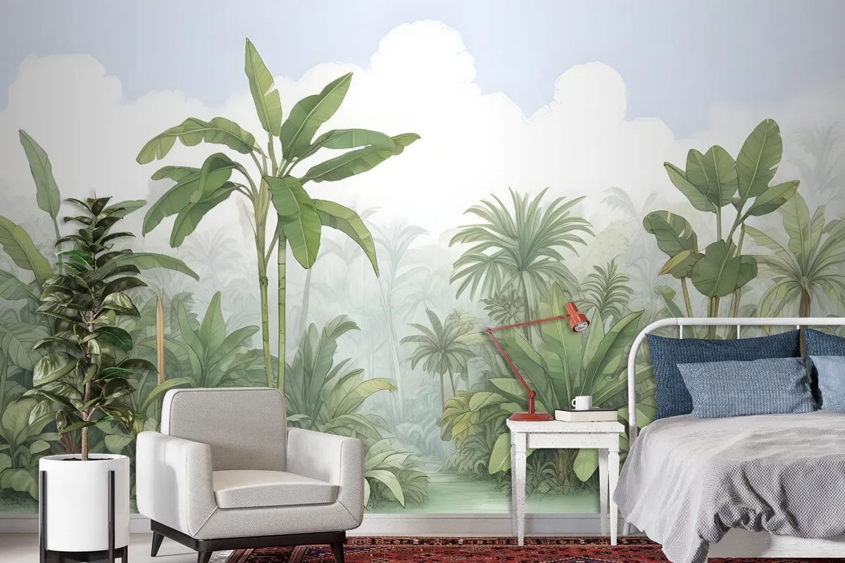 Tropical Rainforest Drawing Art Wallpaper Mural