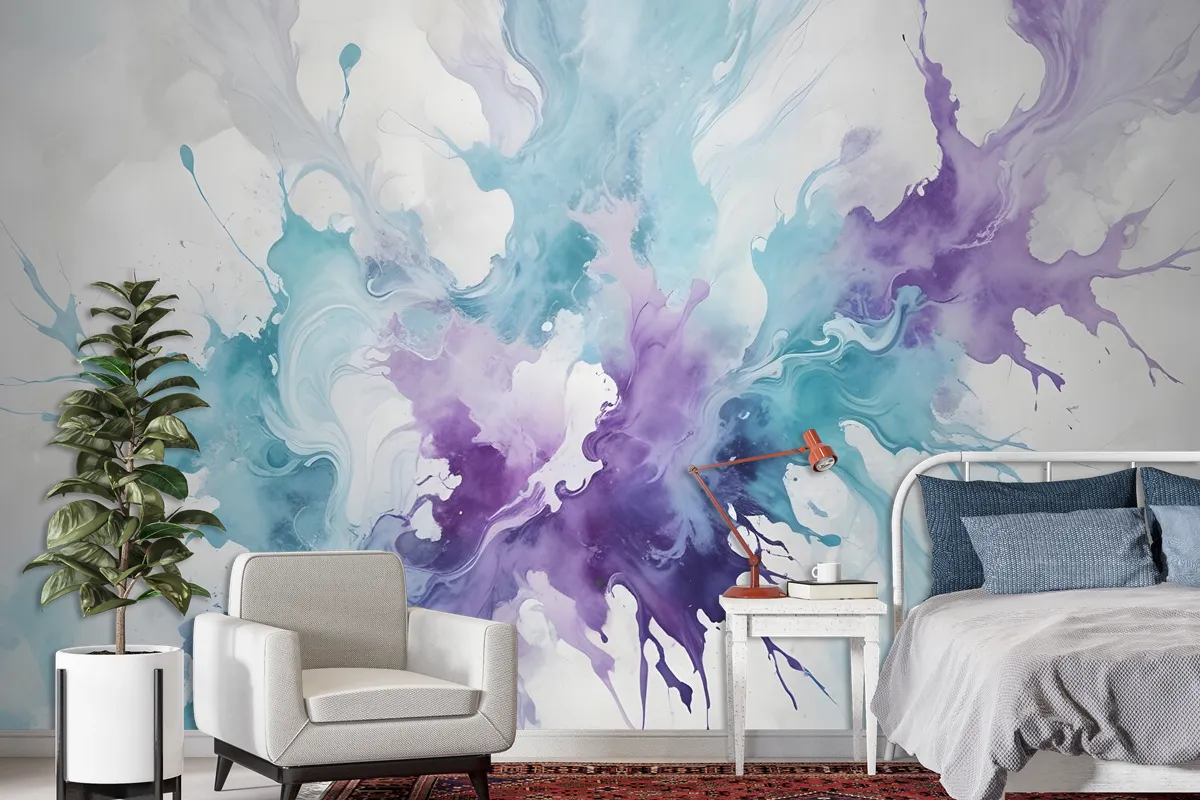 Turquoise Purple Marble Style Brush Wallpaper Mural