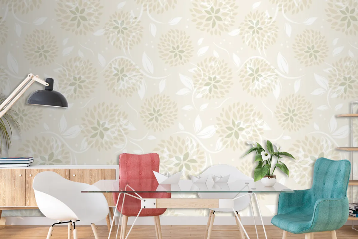 Seamless Floral Pattern Dining Room Wallpaper Mural