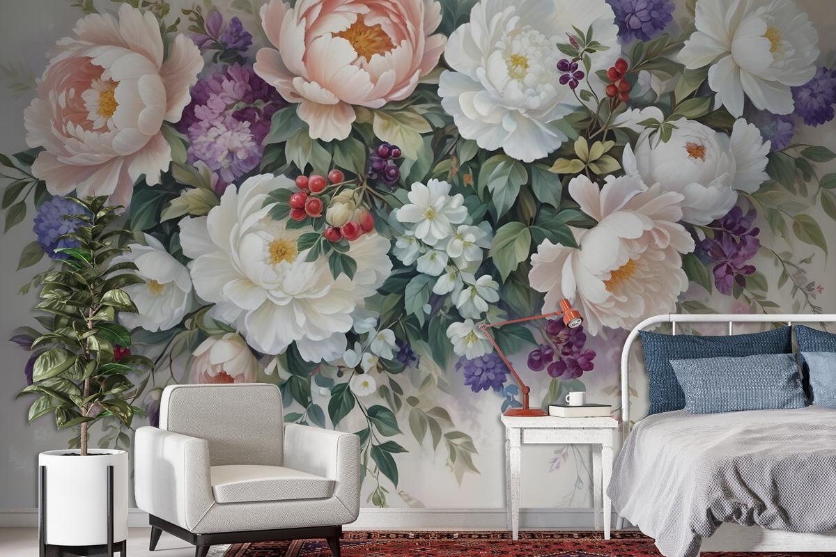 Victorian Vine Floral Bouqet Wallpaper Mural