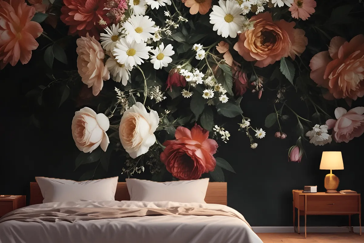 Vintage A Bouquet Of Vibrant Flower Bedroom Wallpaper Mural