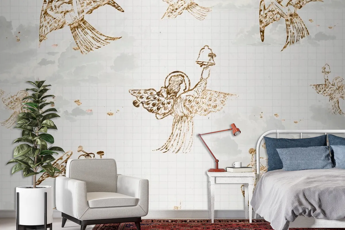 Vintage Angel Pattern Background Wallpaper Mural