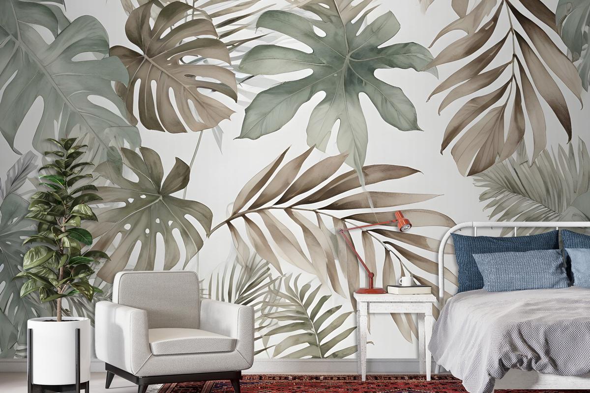 Vintage Banana And Palm Leaves Wallpaper Mural