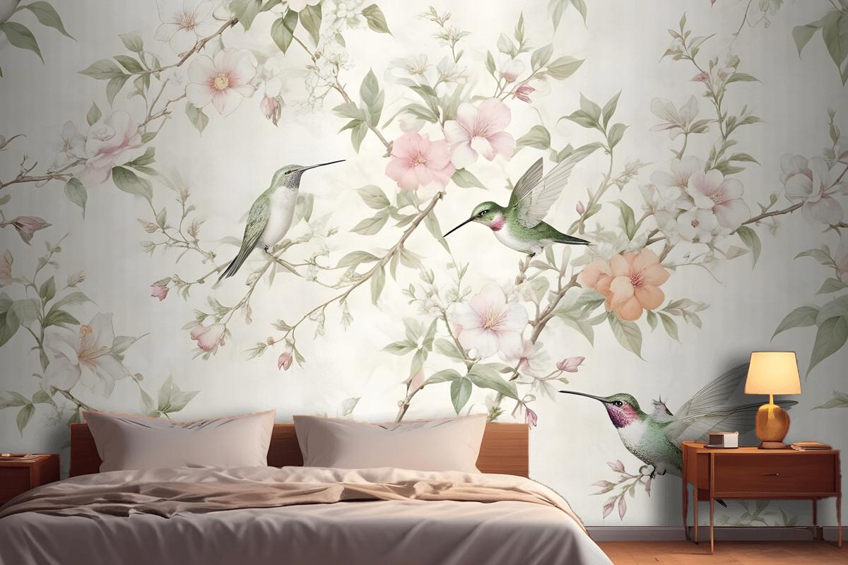 Vintage Blossoms With Birds Wallpaper Mural