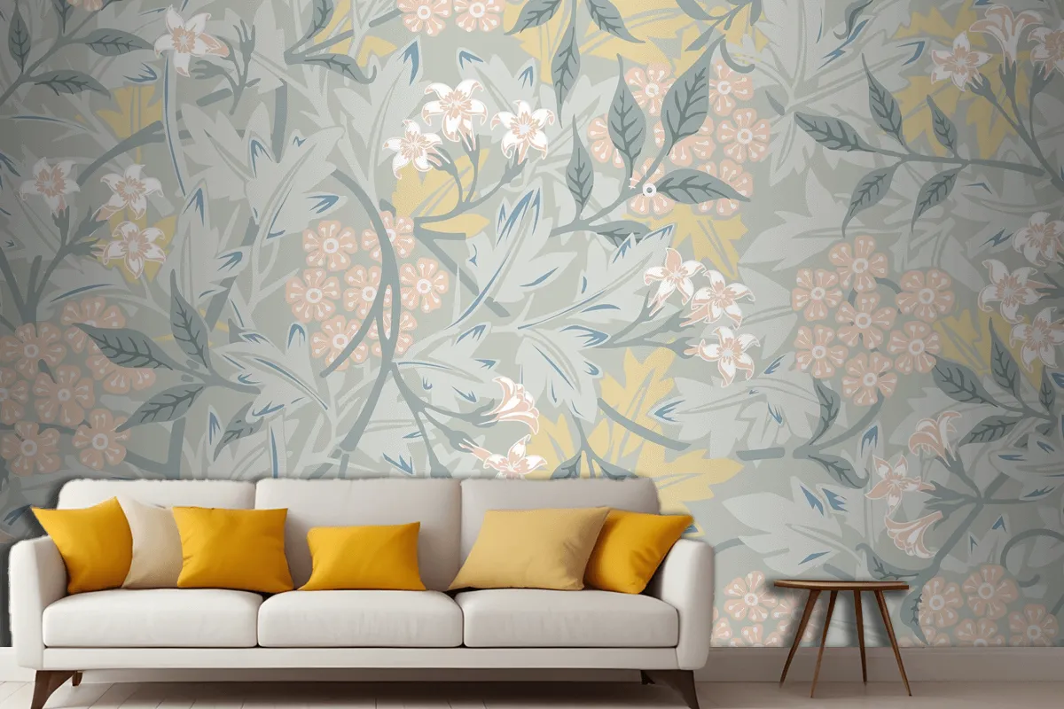 Vintage Botanic Design Living Room Wallpaper Mural