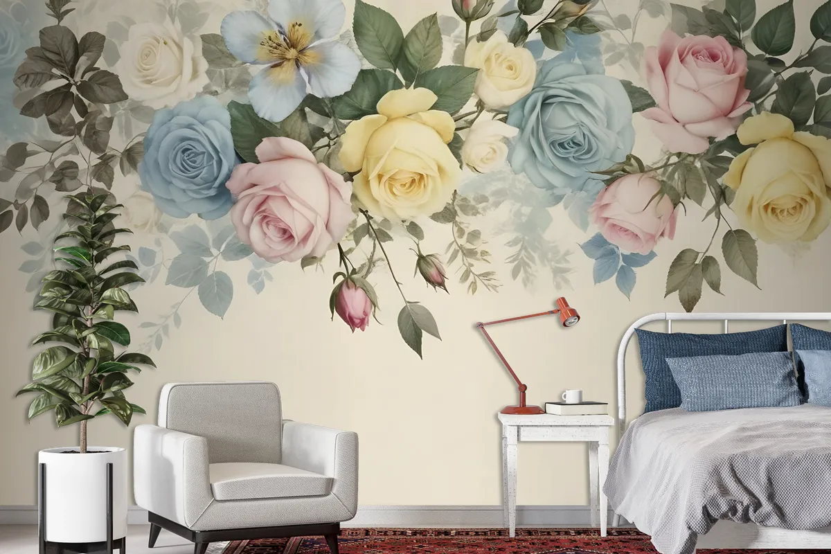 Vintage Colorful Floral Wallpaper Mural