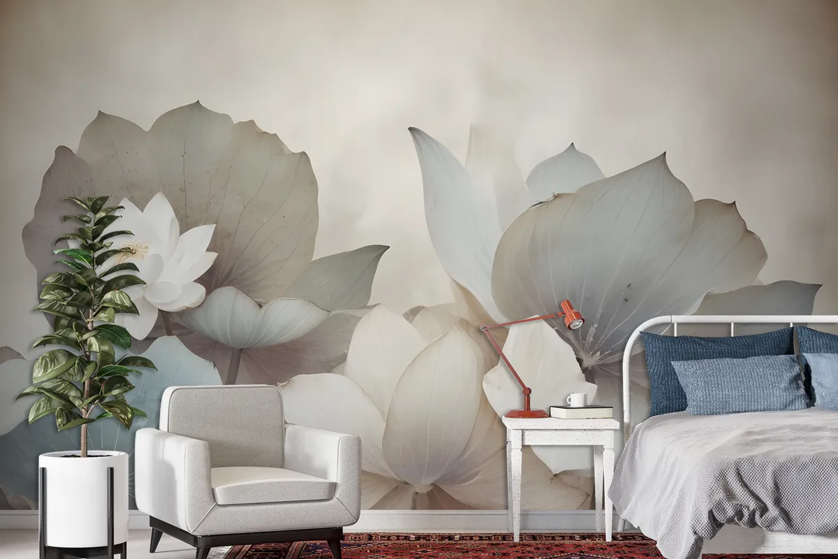 Vintage Floral With Retro Lotus Leaf Wallpaper Mural