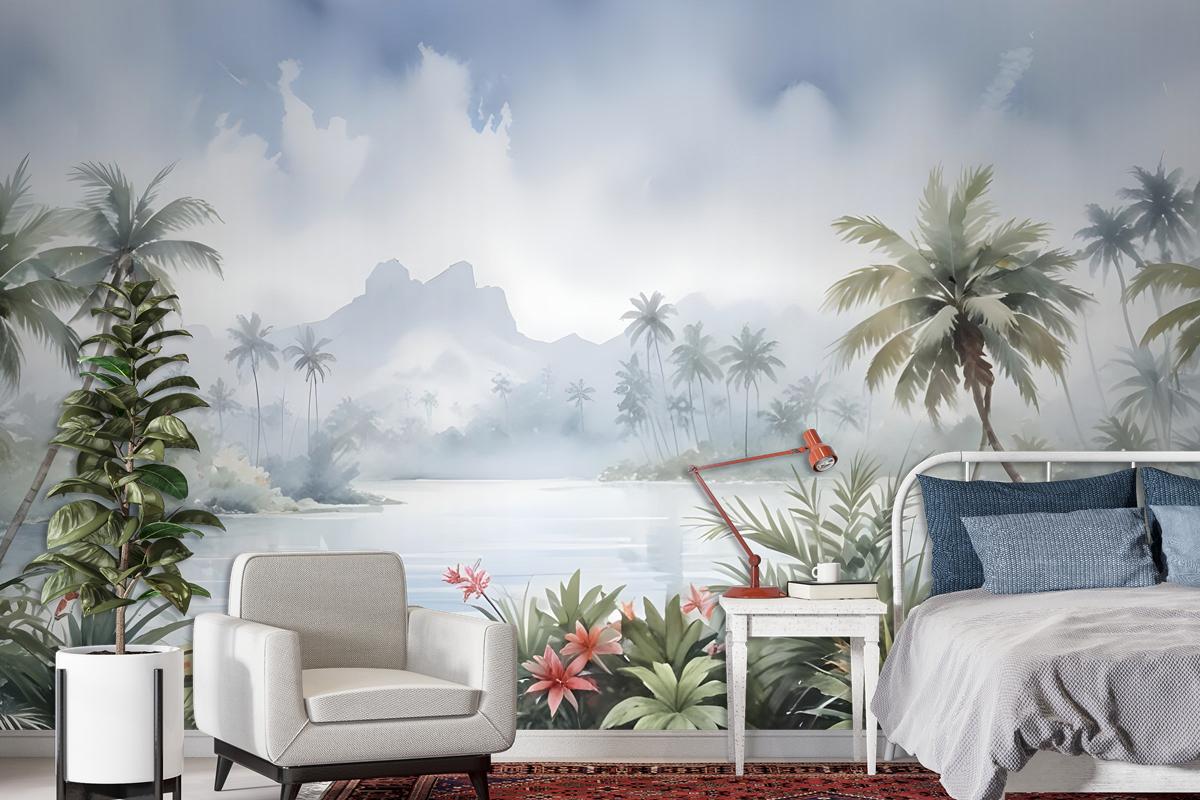 Vintage Forest With Lakescape Wallpaper Mural